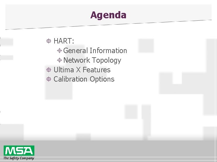 Agenda ° HART: ±General Information ±Network Topology ° Ultima X Features ° Calibration Options