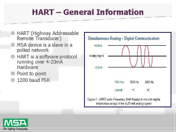 HART – General Information ° HART (Highway Addressable Remote Transducer) ° MSA device is