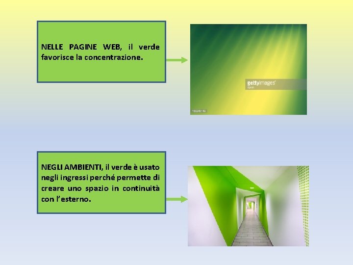 NELLE PAGINE WEB, il verde favorisce la concentrazione. NEGLI AMBIENTI, il verde è usato