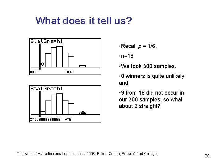 What does it tell us? • Recall p = 1/6. • n=18 • We