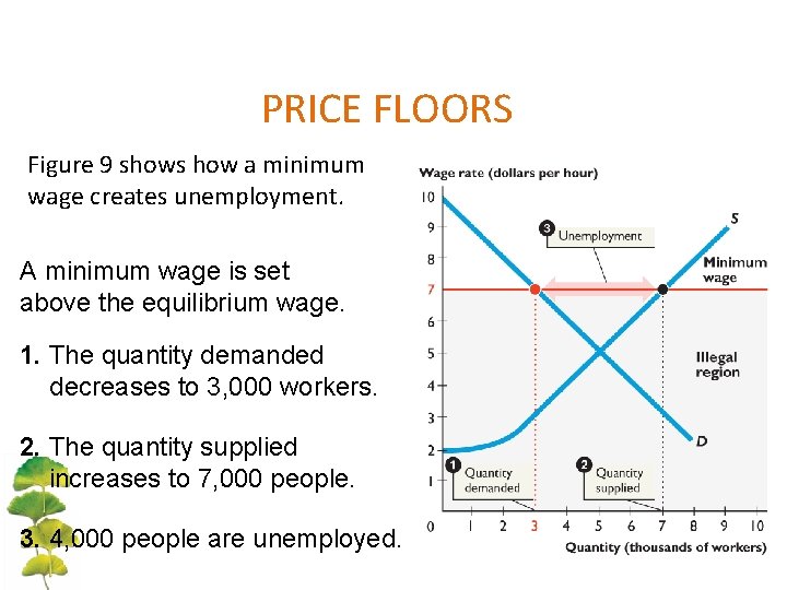 PRICE FLOORS Figure 9 shows how a minimum wage creates unemployment. A minimum wage