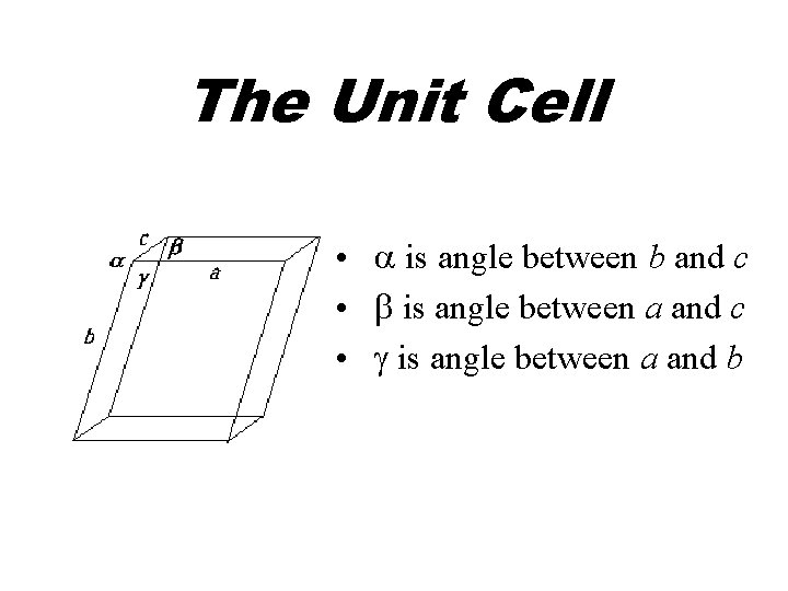 The Unit Cell • a is angle between b and c • b is