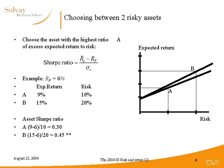 Choosing between 2 risky assets • Choose the asset with the highest ratio of