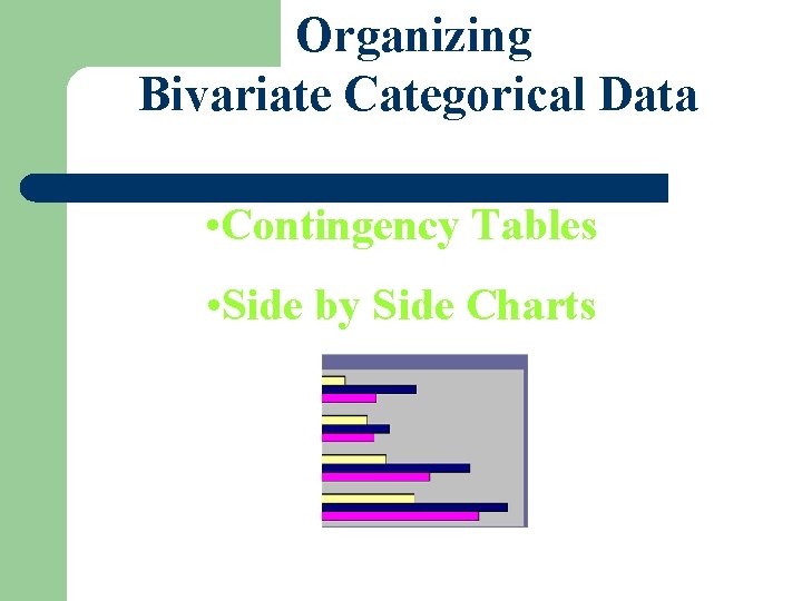 Organizing Bivariate Categorical Data • Contingency Tables • Side by Side Charts Organizing Bivariate Categorical Data • Contingency Tables • Side by Side Charts