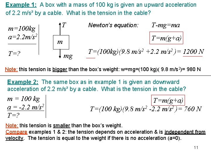 Example 1: A box with a mass of 100 kg is given an upward