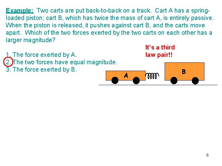 Example: Two carts are put back-to-back on a track. Cart A has a springloaded