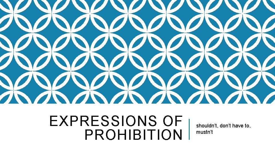 EXPRESSIONS OF PROHIBITION shouldn’t, don’t have to, mustn’t 