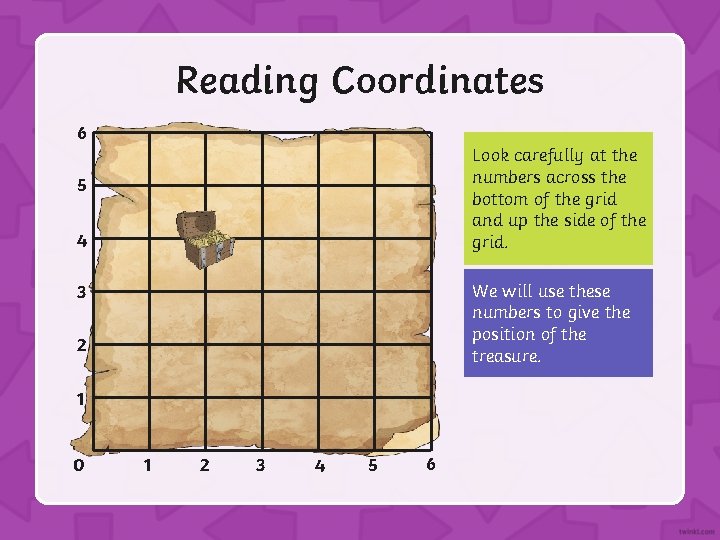 Reading Coordinates 6 Look carefully at the numbers across the bottom of the grid