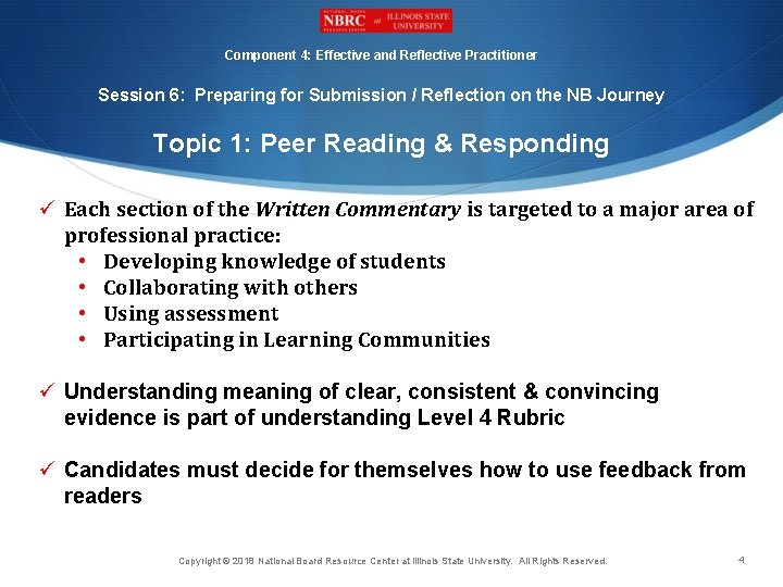 Component 4: Effective and Reflective Practitioner Session 6: Preparing for Submission / Reflection on