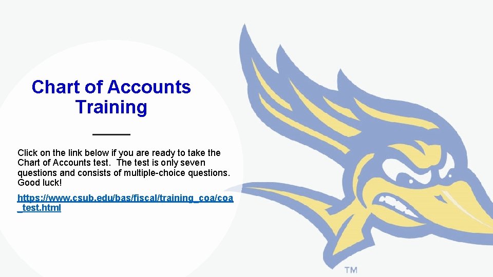 Chart of Accounts Training Click on the link below if you are ready to