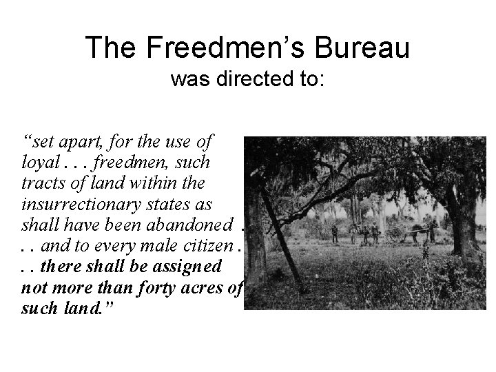 The Freedmen’s Bureau was directed to: “set apart, for the use of loyal. .