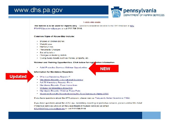 www. dhs. pa. gov NEW Updated 