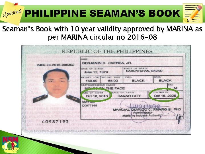 PHILIPPINE SEAMAN’S BOOK Seaman’s Book with 10 year validity approved by MARINA as per