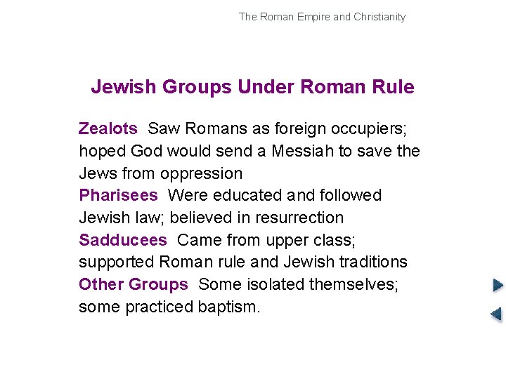 The Roman Empire and Christianity Origins of Christianity Jewish Groups Under Roman Rule Zealots