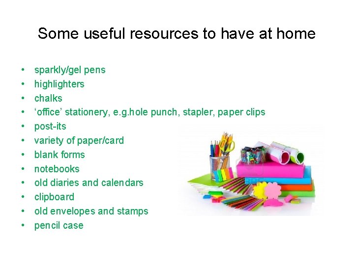 Some useful resources to have at home • • • sparkly/gel pens highlighters chalks