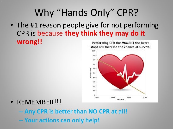 Why “Hands Only” CPR? • The #1 reason people give for not performing CPR