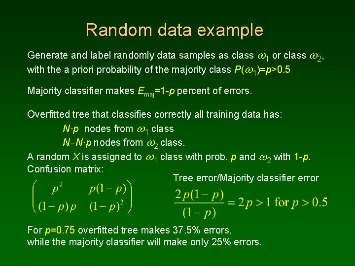 Random data example Generate and label randomly data samples as class w 1 or