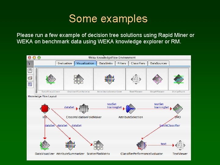 Some examples Please run a few example of decision tree solutions using Rapid Miner