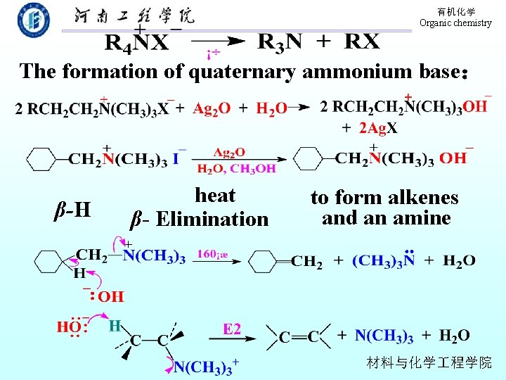 有机化学 Organic chemistry The formation of quaternary ammonium base： β-H heat β- Elimination to