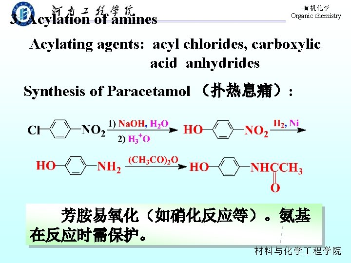 3. Acylation of amines 有机化学 Organic chemistry Acylating agents: acyl chlorides, carboxylic acid anhydrides