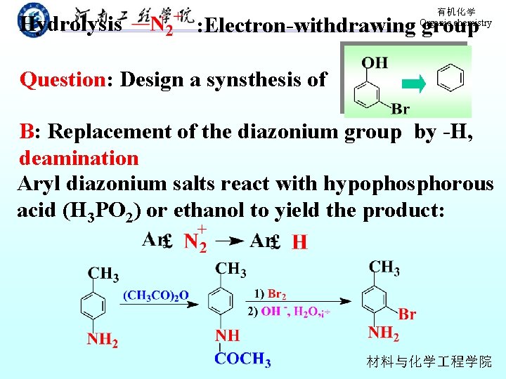 Hydrolysis 有机化学 Organic chemistry : Electron-withdrawing group Question: Design a synsthesis of B: Replacement