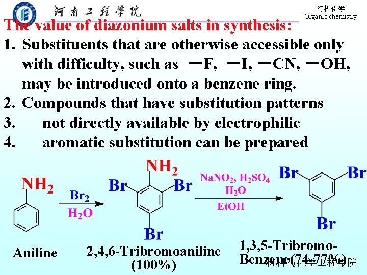 有机化学 Organic chemistry The value of diazonium salts in synthesis: 1. Substituents that are