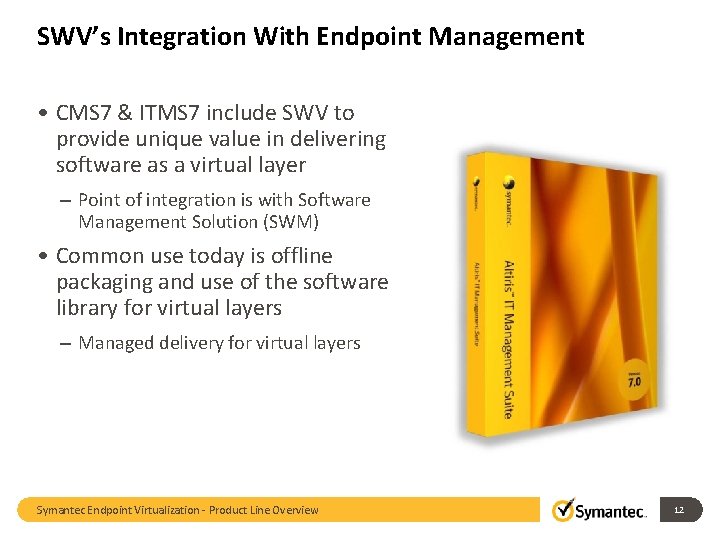 SWV’s Integration With Endpoint Management • CMS 7 & ITMS 7 include SWV to