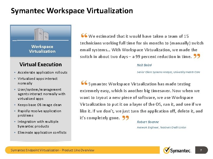 Symantec Workspace Virtualization We estimated that it would have taken a team of 15