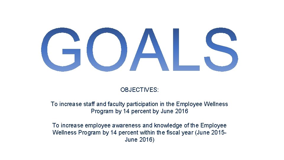 OBJECTIVES: To increase staff and faculty participation in the Employee Wellness Program by 14