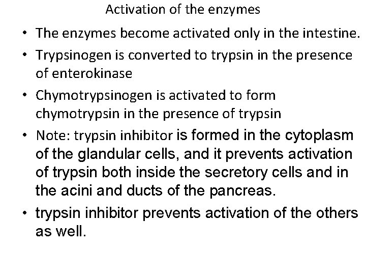 Activation of the enzymes • The enzymes become activated only in the intestine. •