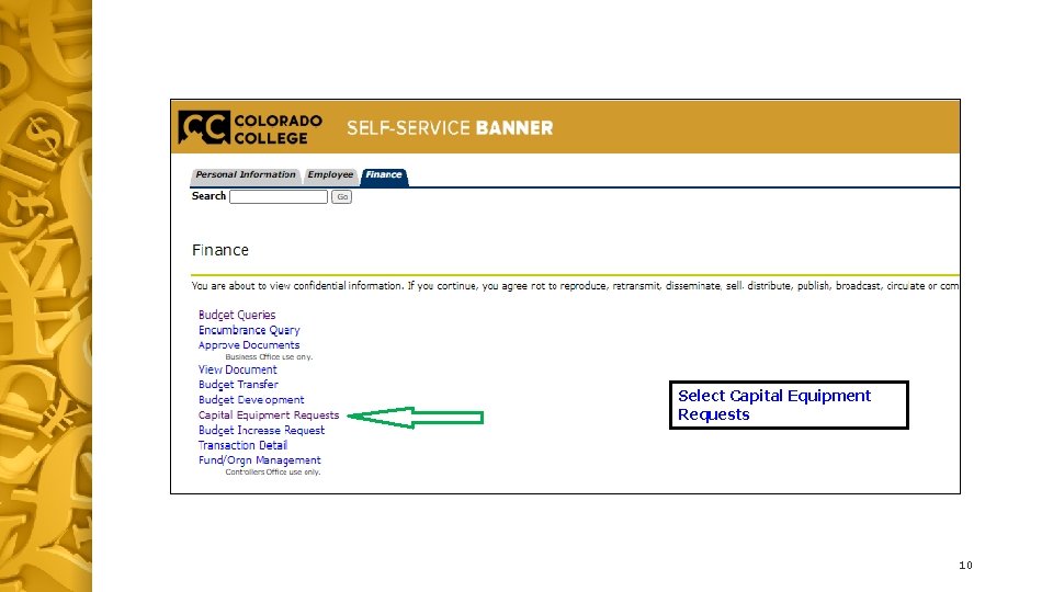 Select Capital Equipment Requests 10 