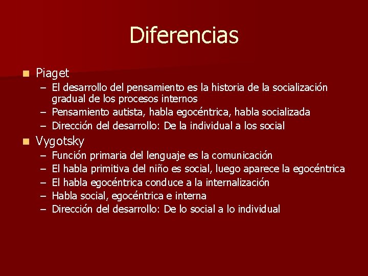 Diferencias n Piaget – El desarrollo del pensamiento es la historia de la socialización