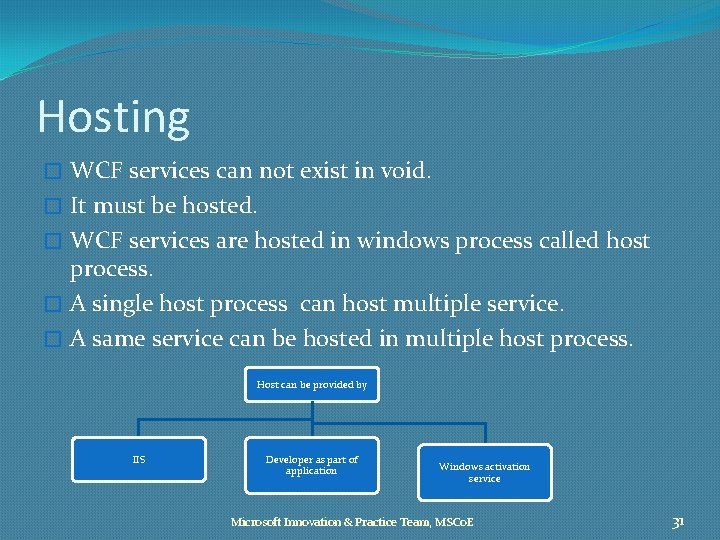 Hosting � WCF services can not exist in void. � It must be hosted.