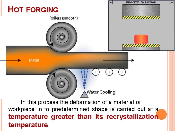 HOT FORGING In this process the deformation of a material or workpiece in to