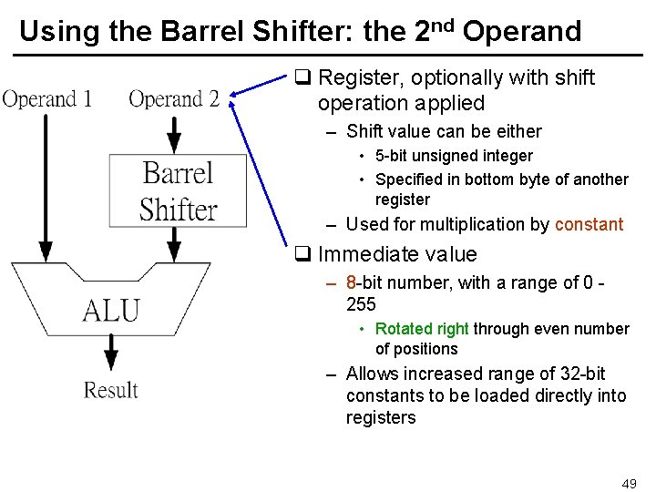Using the Barrel Shifter: the 2 nd Operand q Register, optionally with shift operation