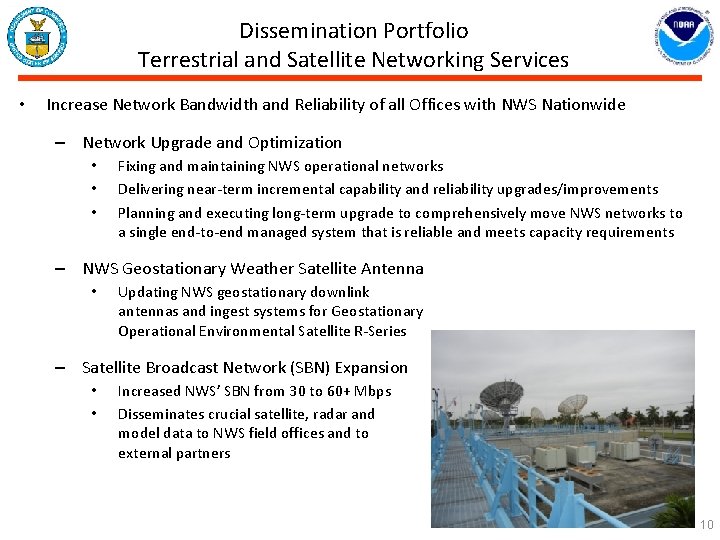 Dissemination Portfolio Terrestrial and Satellite Networking Services • Increase Network Bandwidth and Reliability of