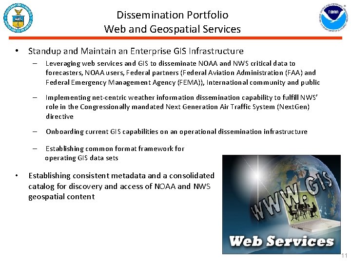 Dissemination Portfolio Web and Geospatial Services • Standup and Maintain an Enterprise GIS Infrastructure