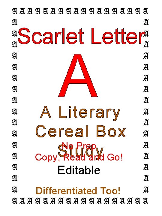 Scarlet Letter A A Literary Cereal Box No Prep Copy, Study Read and Go!