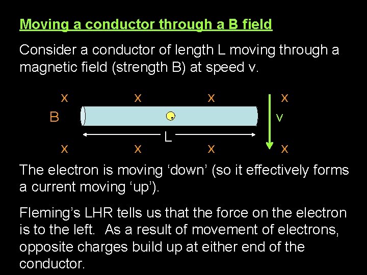 Moving a conductor through a B field Consider a conductor of length L moving