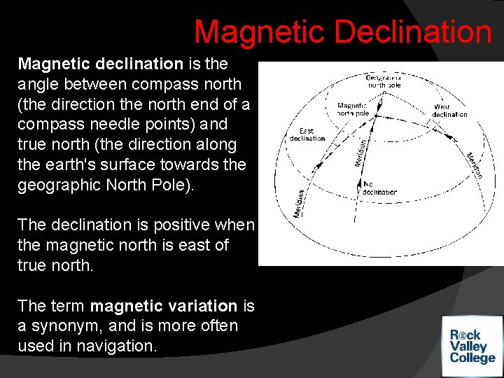 Magnetic Declination Magnetic declination is the angle between compass north (the direction the north