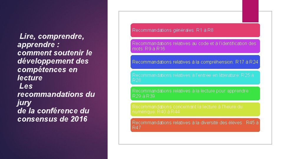 Lire, comprendre, apprendre : comment soutenir le développement des compétences en lecture Les recommandations
