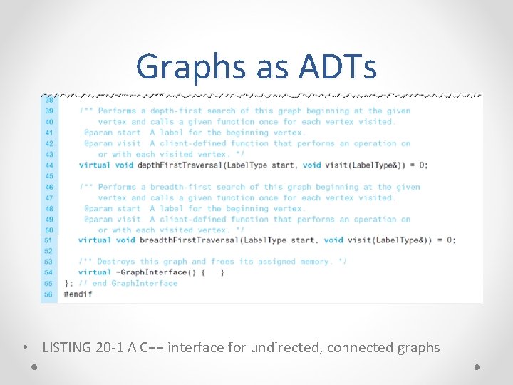 Graphs as ADTs • LISTING 20 -1 A C++ interface for undirected, connected graphs Graphs as ADTs • LISTING 20 -1 A C++ interface for undirected, connected graphs