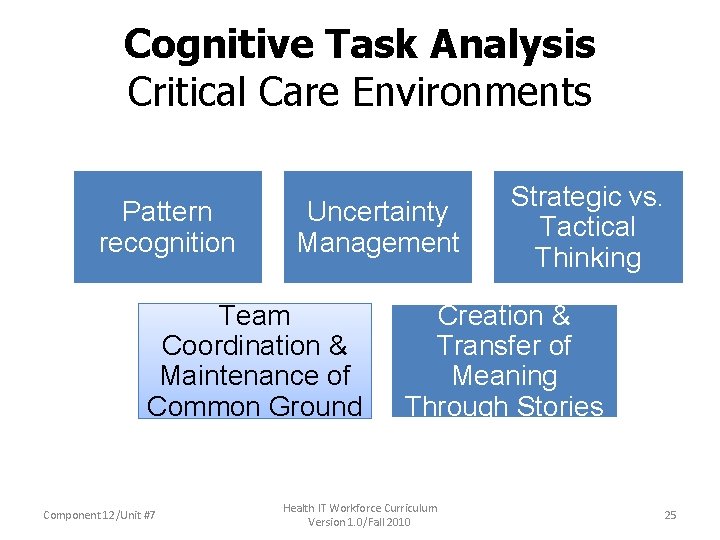 Cognitive Task Analysis Critical Care Environments Pattern recognition Uncertainty Management Team Coordination & Maintenance