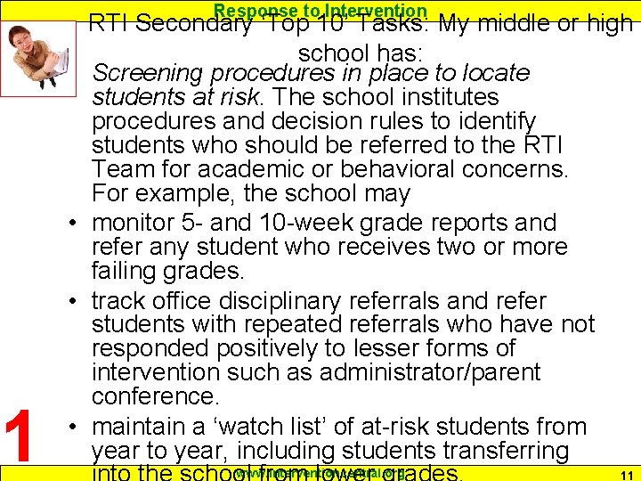 Response to Intervention 1 RTI Secondary ‘Top 10’ Tasks: My middle or high school