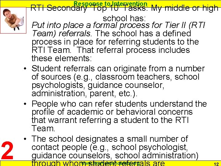 Response to Intervention 2 RTI Secondary ‘Top 10’ Tasks: My middle or high school