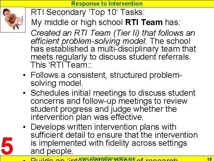 Response to Intervention 5 RTI Secondary ‘Top 10’ Tasks: My middle or high school