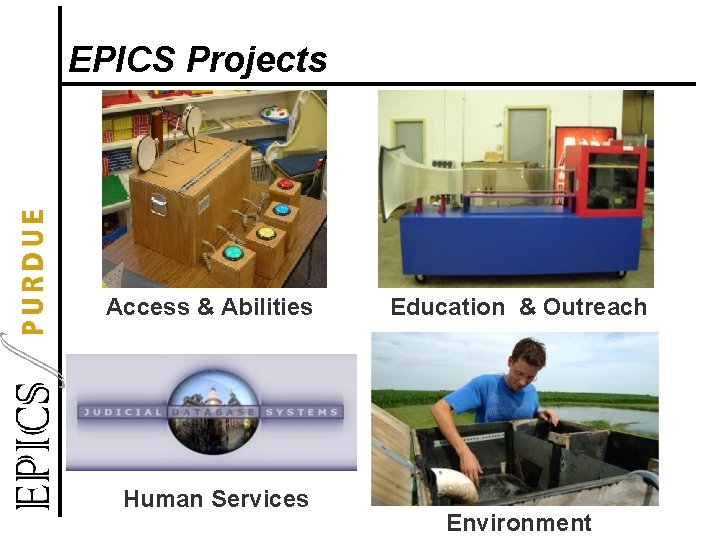EPICS Projects Access & Abilities Human Services Education & Outreach Environment 