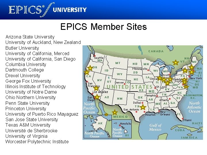® EPICS Member Sites Arizona State University of Auckland, New Zealand Butler University of