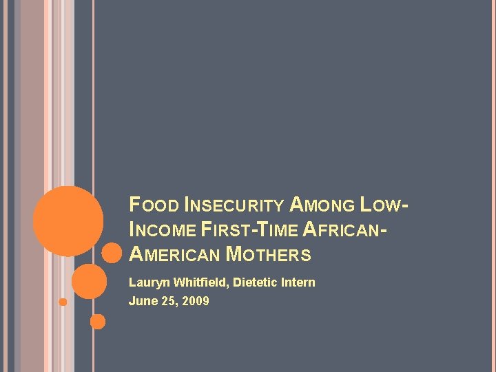 FOOD INSECURITY AMONG LOWINCOME FIRST-TIME AFRICANAMERICAN MOTHERS Lauryn Whitfield, Dietetic Intern June 25, 2009