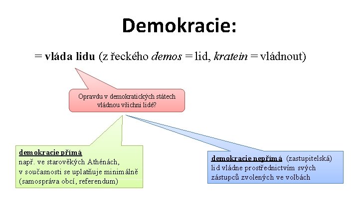 Demokracie: = vláda lidu (z řeckého demos = lid, kratein = vládnout) Opravdu v